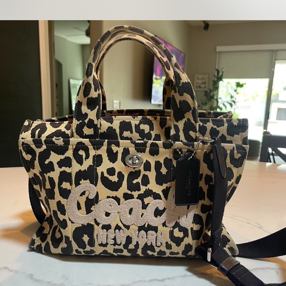 Coach Tan and Black Leopard Print Tote